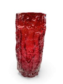 WHITEFRIARS Ruby (red) bark vase by Geoffrey Baxter, 23cm, LARGE size. Vintage!