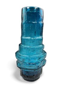 WHITEFRIARS Hoop vase vase in Kingfisher (blue) colour, 28.5cm. Vintage, 1960s.