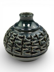 Poole Atlantis small globe vase with criss-cross/wavy pattern. CK mark, 9cm.