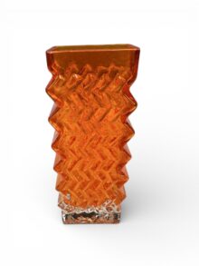 WHITEFRIARS Zig Zag vase in Tango (orange) colour (9761), 15cm. Vintage, 1970s.