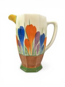Clarice Cliff Crocus pattern large Athens jug, circa 1930. Art Deco original.