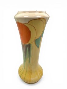 Clarice Cliff Delecia Citrus/Peaches shape 187 vase, circa 1932, 21.5cm. Art Deco.