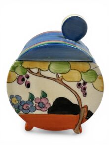 Clarice Cliff IDYLL/Tulips (variant) Bon Jour preserve pot & cover, circa 1932.