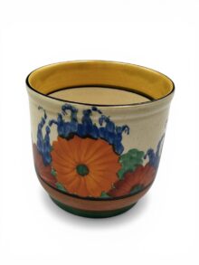 Clarice Cliff Gayday pattern small fern pot, 8cm, circa 1931. Art Deco original.