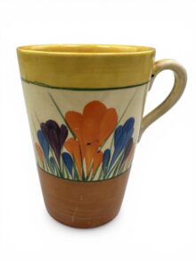 Clarice Cliff CROCUS pattern handled beaker, circa 1931, 11.5cm.