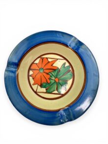 Clarice Cliff Umbrellas pattern small ashtray, 11.5cm (4.6 Inches), circa 1929.