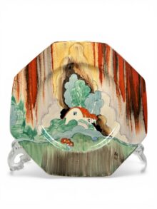 Clarice Cliff Forest Glen pattern large octagonal plate, circa 1936, 23cm.