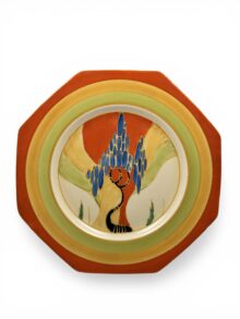 Clarice Cliff Windbells pattern, Large size octagonal plate, 22cm, circa 1933.