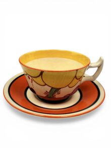 Clarice Cliff Summerhouse pattern Athens shape cup & saucer, circa 1931.