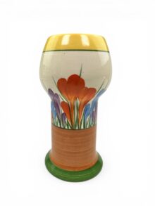 Clarice Cliff CROCUS pattern, shape 269 vase, 15cm, circa 1932. Art Deco.