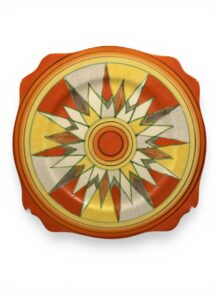 Clarice Cliff SUNGOLD pattern Leda shape plate, large size, circa 1935, 24.5cm.