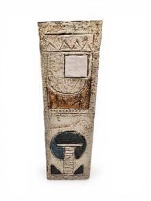 Troika tall cuboid slab vase by Linda Taylor, circa 1970s, 22cm. Vintage, mid-century.