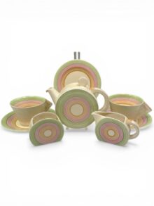 Clarice Cliff CANDY STRIPE banded Bon Jour shape Tea for Two teaset, circa 1934.