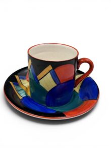 SUSIE COOPER Moon & Mountains coffee can and saucer. Art Deco original.