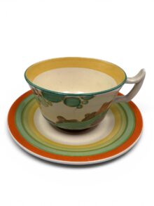 Clarice Cliff SECRETS pattern Athens shape cup & matched saucer, circa 1933.