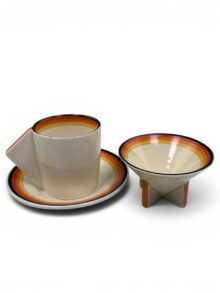 Clarice Cliff BANDED conical coffee cup and sugar bowl. Very Art Deco, circa 1932.