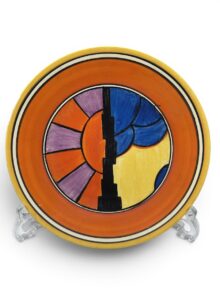 Clarice Cliff SUNRAY pattern large plate, 23cm. Stunning Art Deco, circa 1930.