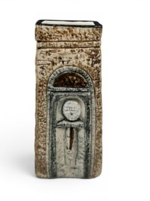 Troika Stick Man coffin vase by Jane Fitzgerald, 17.5cm, circa 1970s.