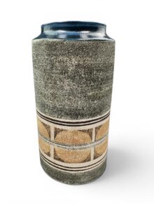 Troika large cylinder vase with filmstrip (circles) pattern by Annette Walters, 1970s.