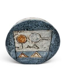 Troika small (blue) wheel vase (Stick men & triangles), 12cm, by Teo Bernatowitz.