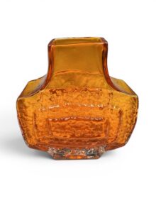 WHITEFRIARS tangerine orange TV shape vase by Geoffrey Baxter, p/n 9677, 17cm.