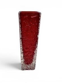 WHITEFRIARS nailhead vase in Ruby (red) colour by Geoffrey Baxter, 17cm. Vintage.