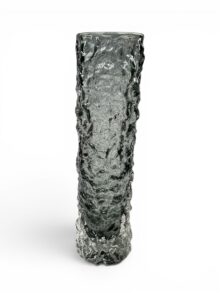WHITEFRIARS pewter colour bark pattern finger vase, by Geoffrey Baxter. 15cm tall.