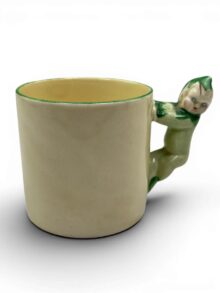 Clarice Cliff green 'Pixie' handle mug, 7cm, circa 1936. Very cute, great gift!