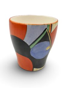 Crown Devon Clarice Cliff style Art Deco beaker, 8.5cm. Circa 1930s.