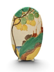 Clarice Cliff SECRETS pattern large Bon Jour shape vase, 16cm. Art Deco, circa 1933.