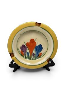 Clarice Cliff CROCUS pattern small ashtray, 11.5cm. Art Deco original, Circa 1933.