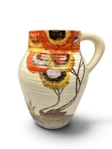 Clarice Cliff RHODANTHE pattern small lotus jug, 19.5cm (7.8 Inches). Circa 1936.
