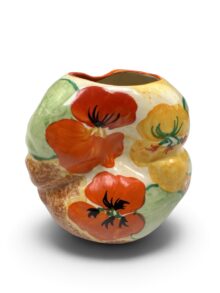 Unique Clarice Cliff NASTURTIUM pattern Le Bon Dieu vase, circa 1932, height 9cm.