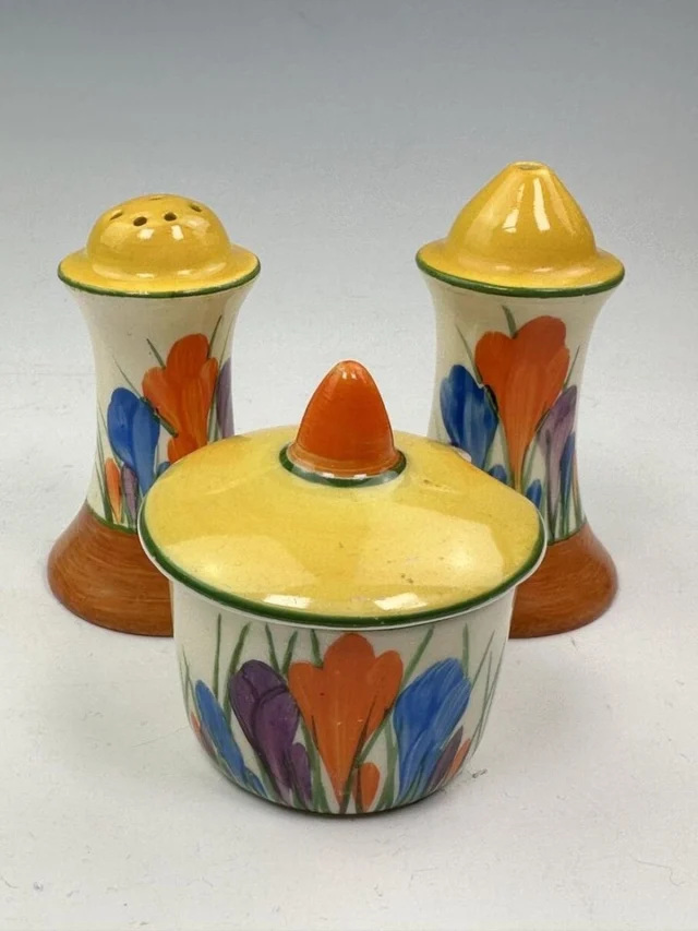 Check out Clarice Cliff CROCUS pattern muffineer cruet set (3 pieces), 9cm, Art Deco, c..., the latest item I added on eBay! #eBay #eBaySeller

https://www.ebay.co.uk/itm/306289018994?mtype=img&mkcid=16&mkevt=1&ssspo=yTOGbJYuQxK&ssuid=yTOGbJYuQxK&media=IG&mkrid=711-127632-2357-0&widget_ver=freya&sssrc=4256139&jobId=51d254f4-4cd4-487e-876f-a04d5dfa9315